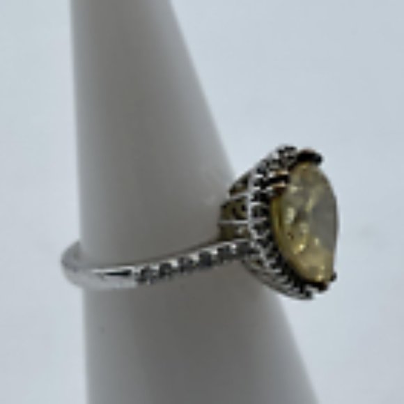 Women's Sterling Silver Plated Cubic Zirconia Heart Shape Yellow Gemstone Ring - Picture 6 of 7
